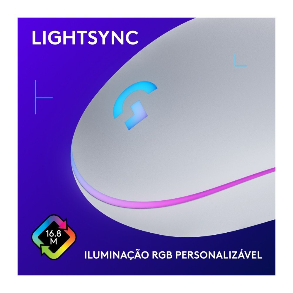 Mouse Gamer ( Balão.info) G203 LIGHTSYNC RGB, Efeito de Ondas de Cores, 6 Botões Programáveis e Até 8.000 DPI, Branco - 910-( Balão.info - foto 4