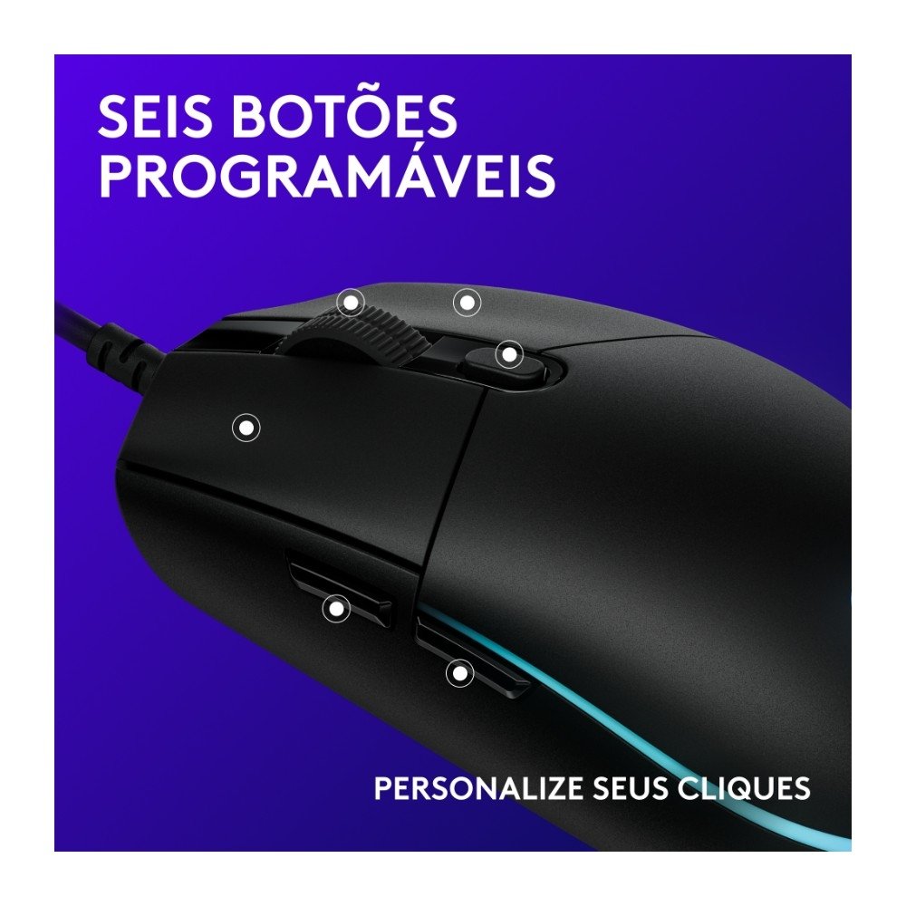 Mouse Gamer Logitech G203 LIGHTSYNC RGB, Efeito de Ondas de Cores, 6 Botões Programáveis e Até 8.000 DPI, Preto - 910-005793 Mouse Gamer Logitech G203 LIGHTSYNC RGB, Efeito de Ondas de Cores, 6 Botões Programáveis e Até 8.000 DPI, Preto - 910-005793