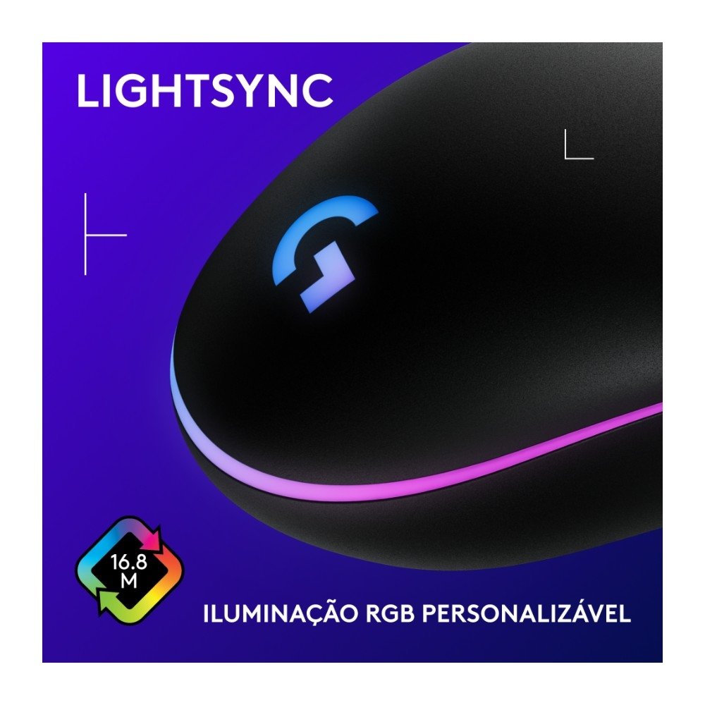 Mouse Gamer Logitech G203 LIGHTSYNC RGB, Efeito de Ondas de Cores, 6 Botões Programáveis e Até 8.000 DPI, Preto - 910-005793 Mouse Gamer Logitech G203 LIGHTSYNC RGB, Efeito de Ondas de Cores, 6 Botões Programáveis e Até 8.000 DPI, Preto - 910-005793