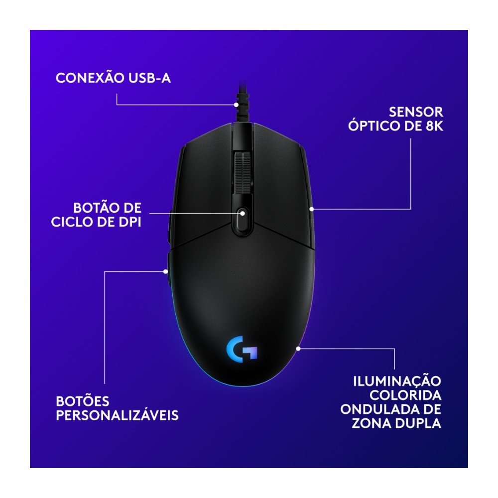 Mouse Gamer Logitech G203 LIGHTSYNC RGB, Efeito de Ondas de Cores, 6 Botões Programáveis e Até 8.000 DPI, Preto - 910-005793 Mouse Gamer Logitech G203 LIGHTSYNC RGB, Efeito de Ondas de Cores, 6 Botões Programáveis e Até 8.000 DPI, Preto - 910-005793