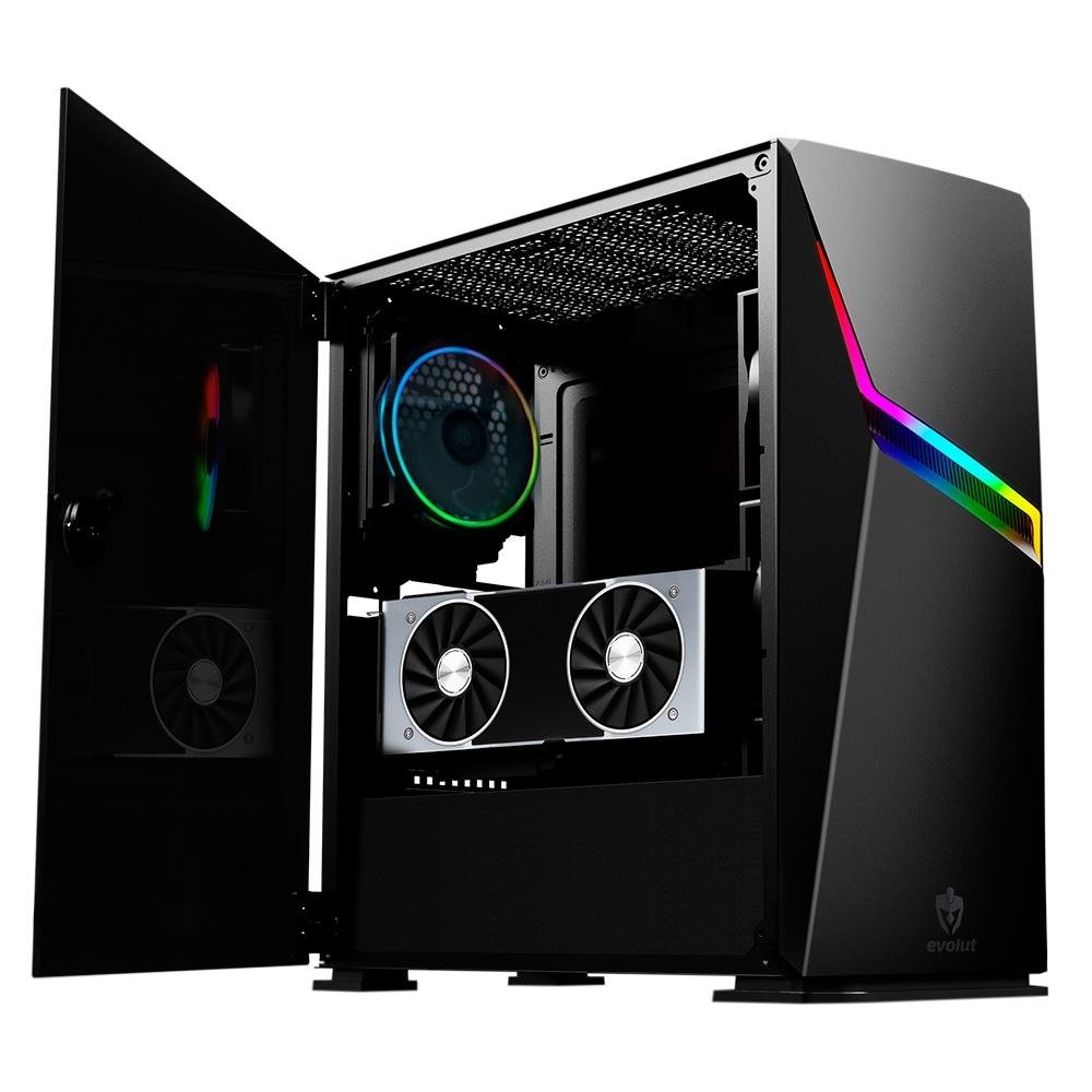 Gabinete Gamer Evolut Ashe, Mid Tower, RGB, com FAN, Lateral em Vidro - EG811