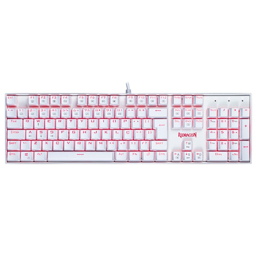 Teclado Mecânico Gamer Redragon Mitra K551W, LED, Switch Redragon MK2 Red, ABNT2, Branco - K551W (RED) Teclado Mecânico Gamer Redragon Mitra K551W, LED, Switch Redragon MK2 Red, ABNT2, Branco - K551W (RED)