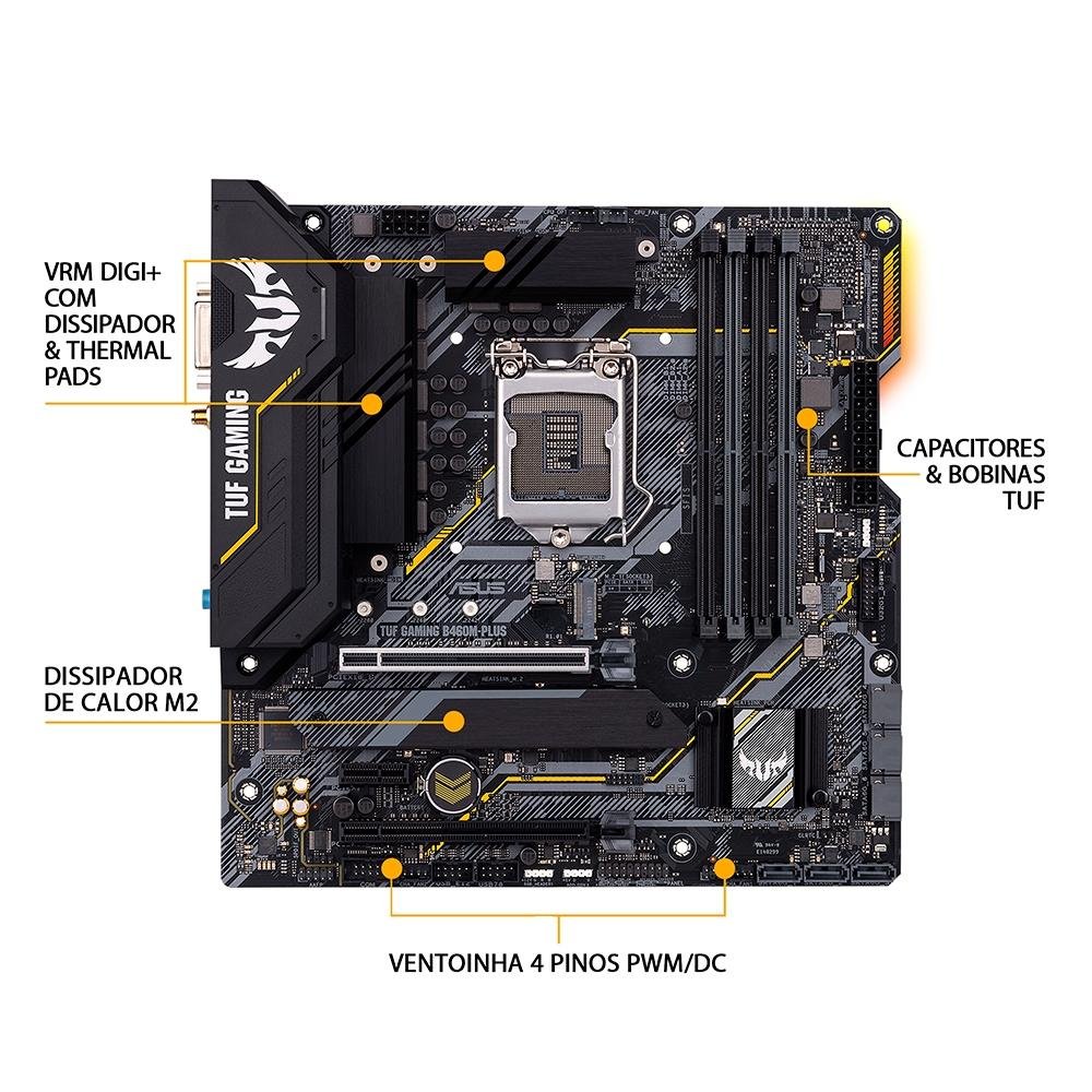 マザーボード ASUS TUF GAMING B460M-PLUS (WI-FI) Placa Mãe Asus TUF Gaming B460M-Plus Wi-Fi, Intel LGA 1200, mATX