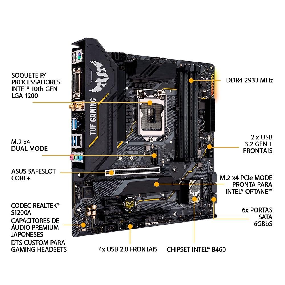 Placa Mãe Asus TUF Gaming B460M-Plus Wi-Fi, Intel LGA 1200, mATX