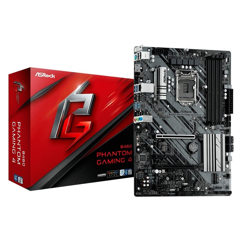 Placa-Mãe ASRock B460 Phantom Gaming 4, Intel LGA 1200, ATX, DDR4, Preto - 90-MXBCP0-A0UAYZ Placa-Mãe ASRock B460 Phantom Gaming 4, Intel LGA 1200, ATX, DDR4, Preto - 90-MXBCP0-A0UAYZ