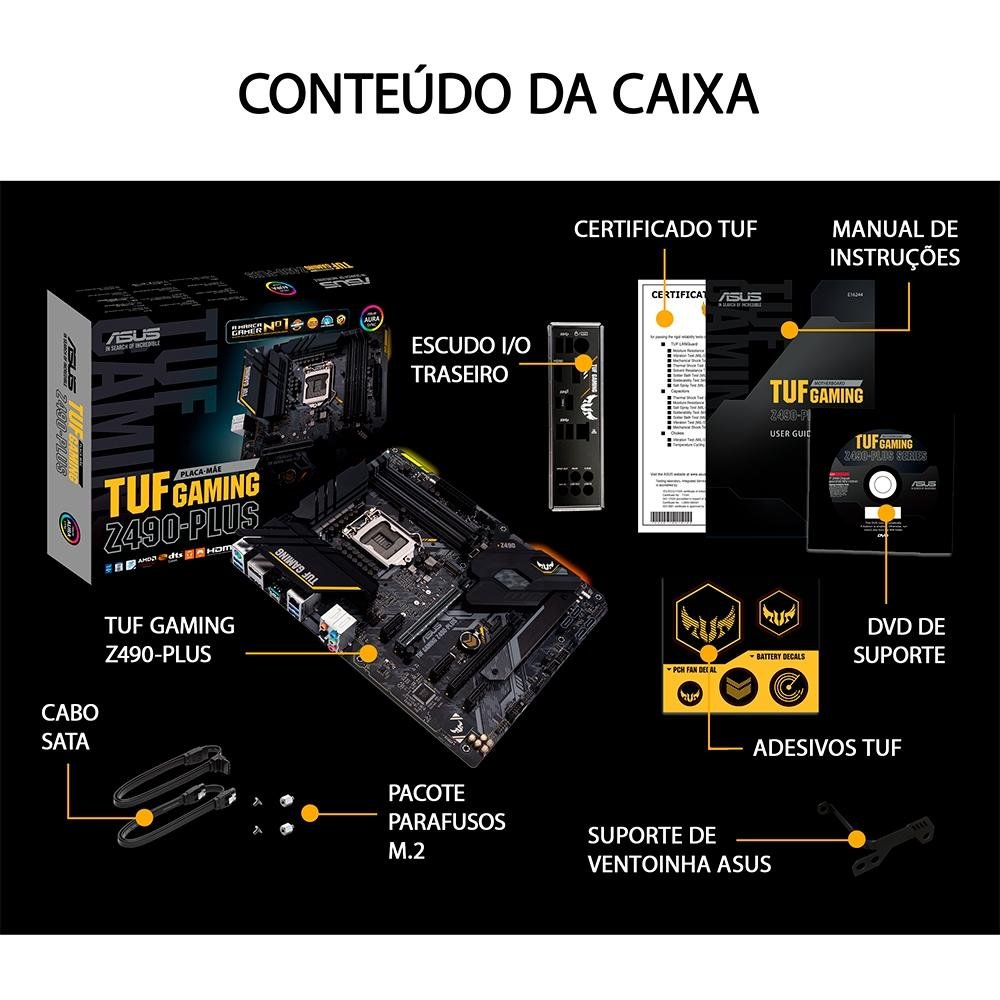 Placa Mãe Asus TUF Gaming Z490-Plus, Intel LGA 1200, ATX, DDR4
