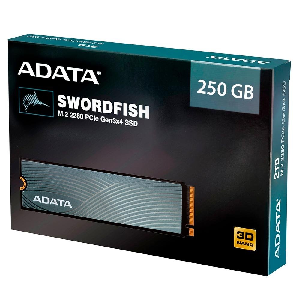 SSD Adata Swordfish, 250GB, M.2 PCIe, Leitura: 1800MB/s e Gravação: 900MB/s, Cinza - ASWORDFISH-250G-C SSD Adata Swordfish, 250GB, M.2 PCIe, Leitura: 1800MB/s e Gravação: 900MB/s, Cinza - ASWORDFISH-250G-C