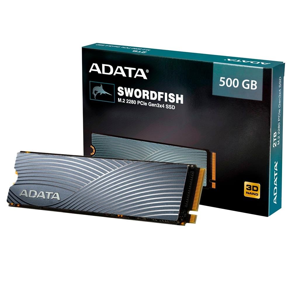SSD Adata Swordfish, 500GB, M.2 PCIe, Leitura: 1800MB/s e Gravação: 1200MB/s, Cinza - ASWORDFISH-500G-C SSD Adata Swordfish, 500GB, M.2 PCIe, Leitura: 1800MB/s e Gravação: 1200MB/s, Cinza - ASWORDFISH-500G-C