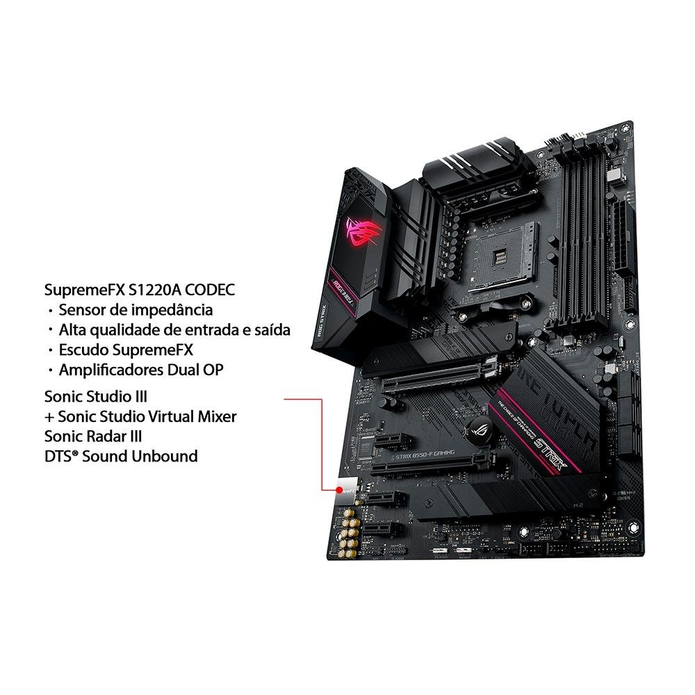 Placa-Mãe ASUS ROG Strix B550-F Gaming, AMD AM4, ATX, DDR4, Preto - 90MB14S0-M0EAY0 Placa-Mãe ASUS ROG Strix B550-F Gaming, AMD AM4, ATX, DDR4, Preto - 90MB14S0-M0EAY0