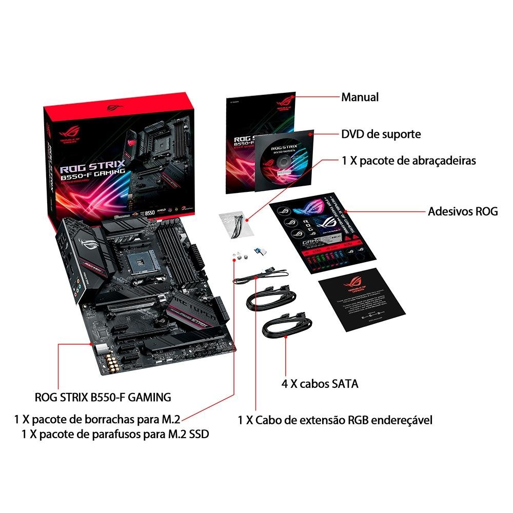 Placa-Mãe ASUS ROG Strix B550-F Gaming, AMD AM4, ATX, DDR4, Preto - 90MB14S0-M0EAY0 Placa-Mãe ASUS ROG Strix B550-F Gaming, AMD AM4, ATX, DDR4, Preto - 90MB14S0-M0EAY0