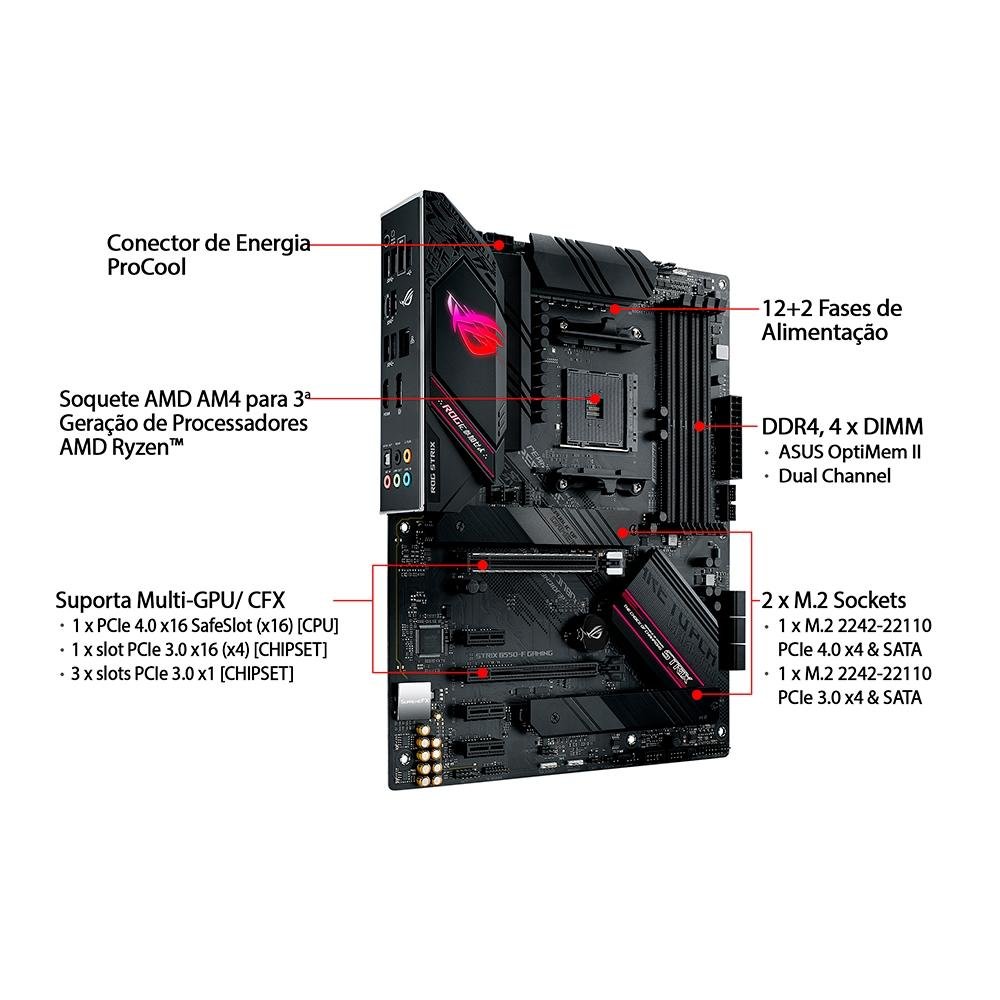 Placa-Mãe ASUS ROG Strix B550-F Gaming, AMD AM4, ATX, DDR4, Preto - 90MB14S0-M0EAY0 Placa-Mãe ASUS ROG Strix B550-F Gaming, AMD AM4, ATX, DDR4, Preto - 90MB14S0-M0EAY0