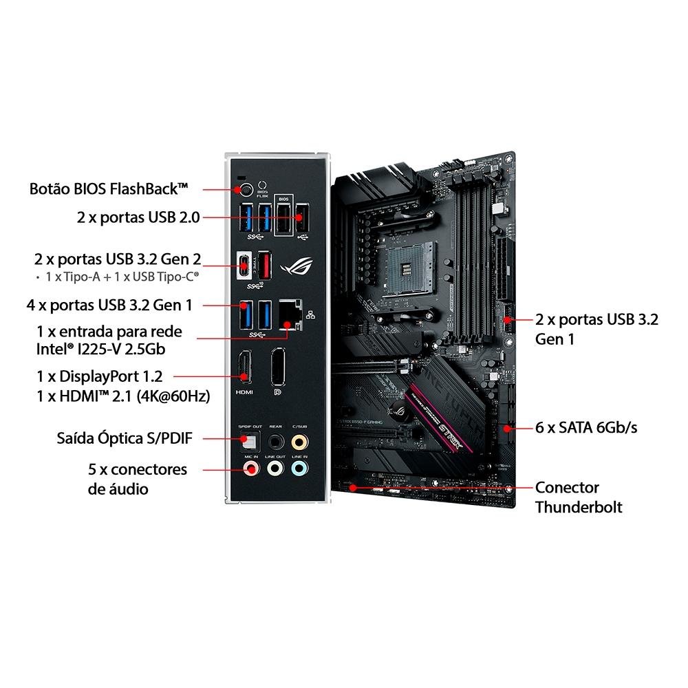 Placa-Mãe ASUS ROG Strix B550-F Gaming, AMD AM4, ATX, DDR4, Preto - 90MB14S0-M0EAY0 Placa-Mãe ASUS ROG Strix B550-F Gaming, AMD AM4, ATX, DDR4, Preto - 90MB14S0-M0EAY0