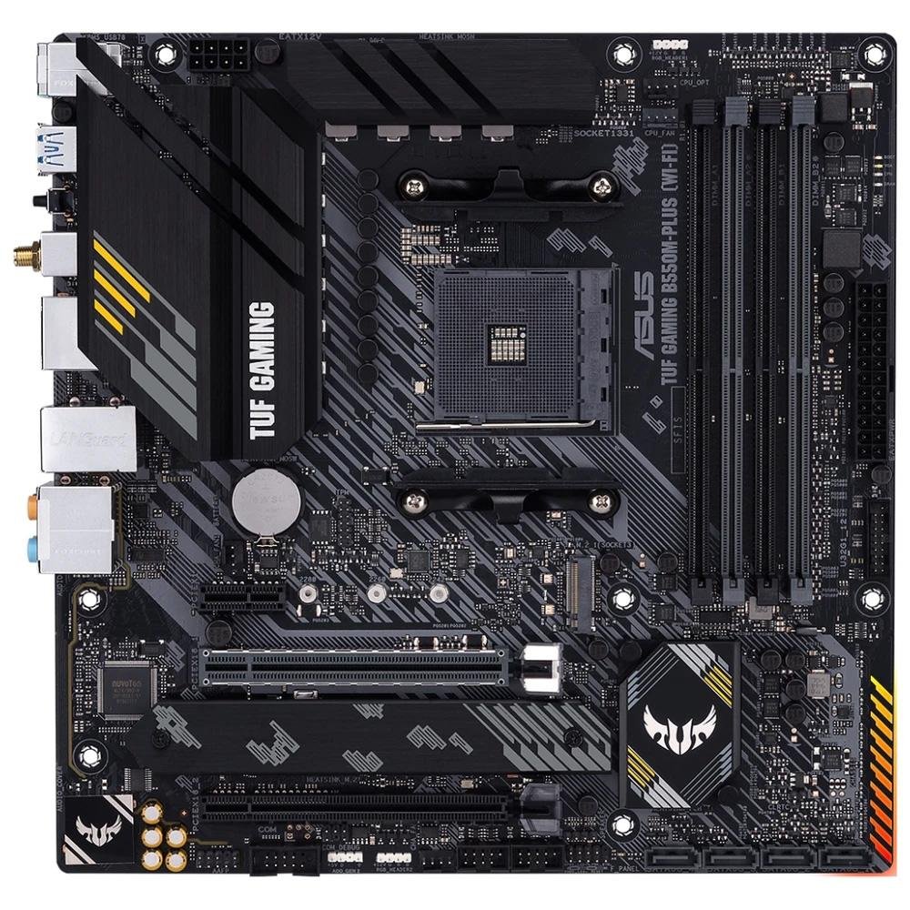 Imagem 2 de 6 do produto Placa-Mãe ASUS TUF Gaming B550M-Plus Wi-Fi, AMD AM4, mATX, DDR4, Preto - 90MB1490-M0EAY0