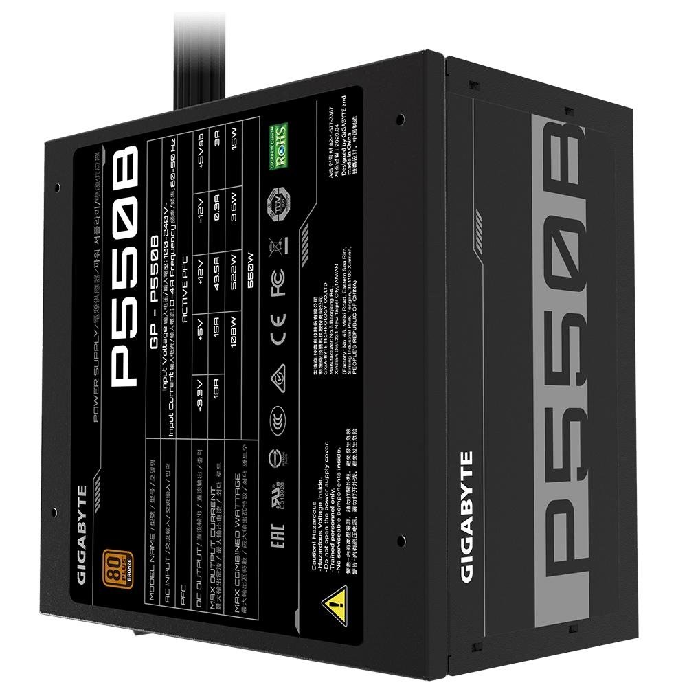 Fonte Gigabyte GP-P550B, 550W, 80 Plus Bronze, PFC Ativo, Com Cabo, Preto- 28200-P550B-1BRR Fonte Gigabyte GP-P550B, 550W, 80 Plus Bronze, PFC Ativo, Com Cabo, Preto- 28200-P550B-1BRR