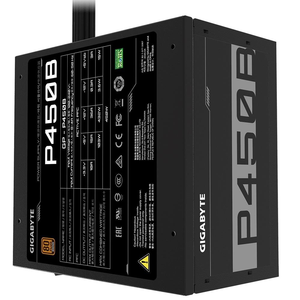 Fonte Gigabyte GP-P450B, 450W, 80 Plus Bronze, PFC Ativo, Com Cabo, Preto - 28200-P450B-1BRR Fonte Gigabyte GP-P450B, 450W, 80 Plus Bronze, PFC Ativo, Com Cabo, Preto - 28200-P450B-1BRR