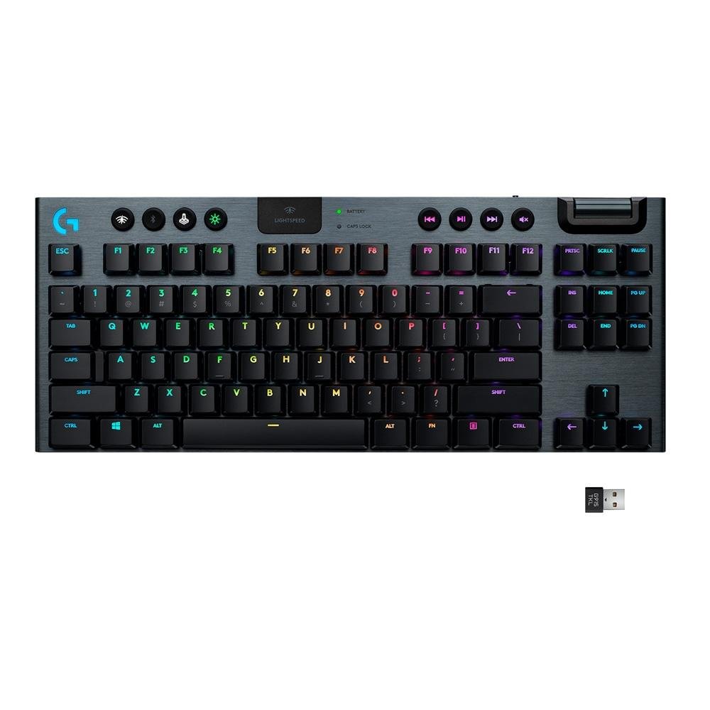 Imagem 2 de 11 do produto Teclado Mecânico Gamer Sem Fio Logitech G915 TKL RGB LIGHTSYNC, USB ou Bluetooth, Ultrafino, Switch GL Tactile, Preto - 920-009495