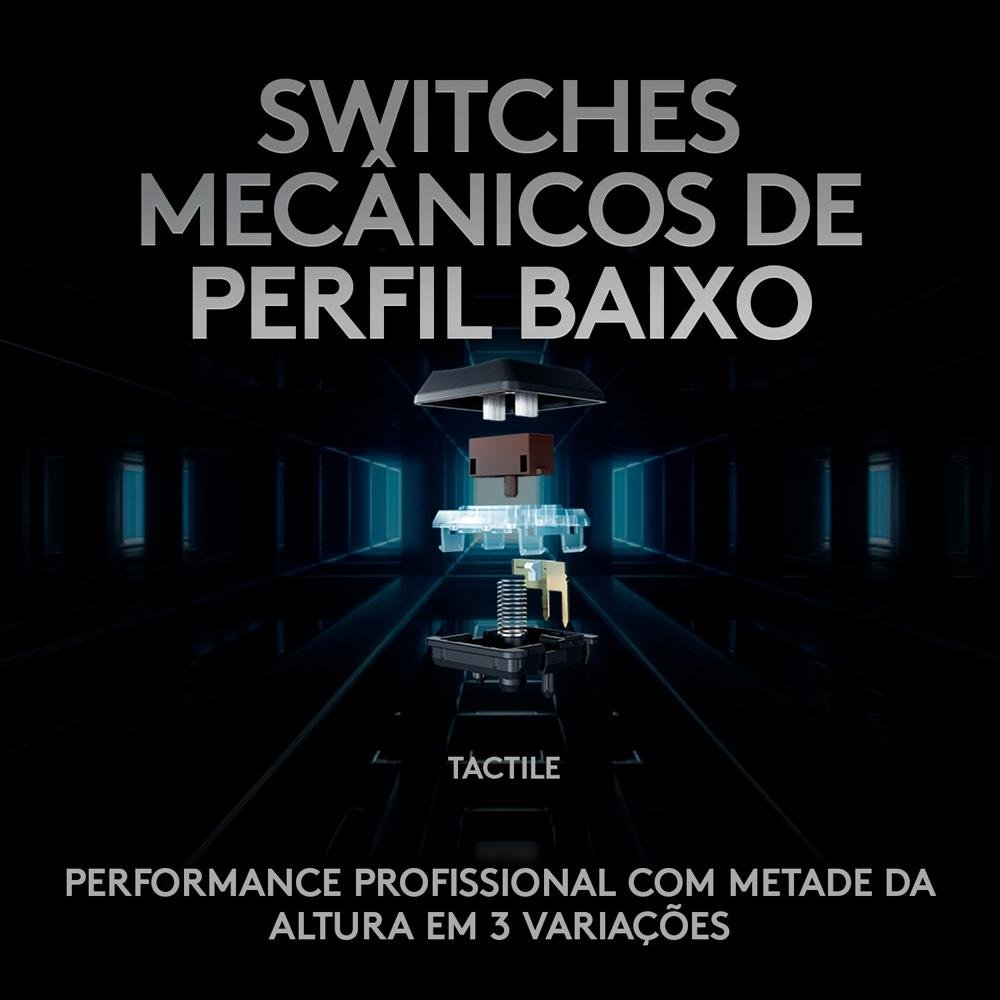 Imagem 9 de 11 do produto Teclado Mecânico Gamer Sem Fio Logitech G915 TKL RGB LIGHTSYNC, USB ou Bluetooth, Ultrafino, Switch GL Tactile, Preto - 920-009495