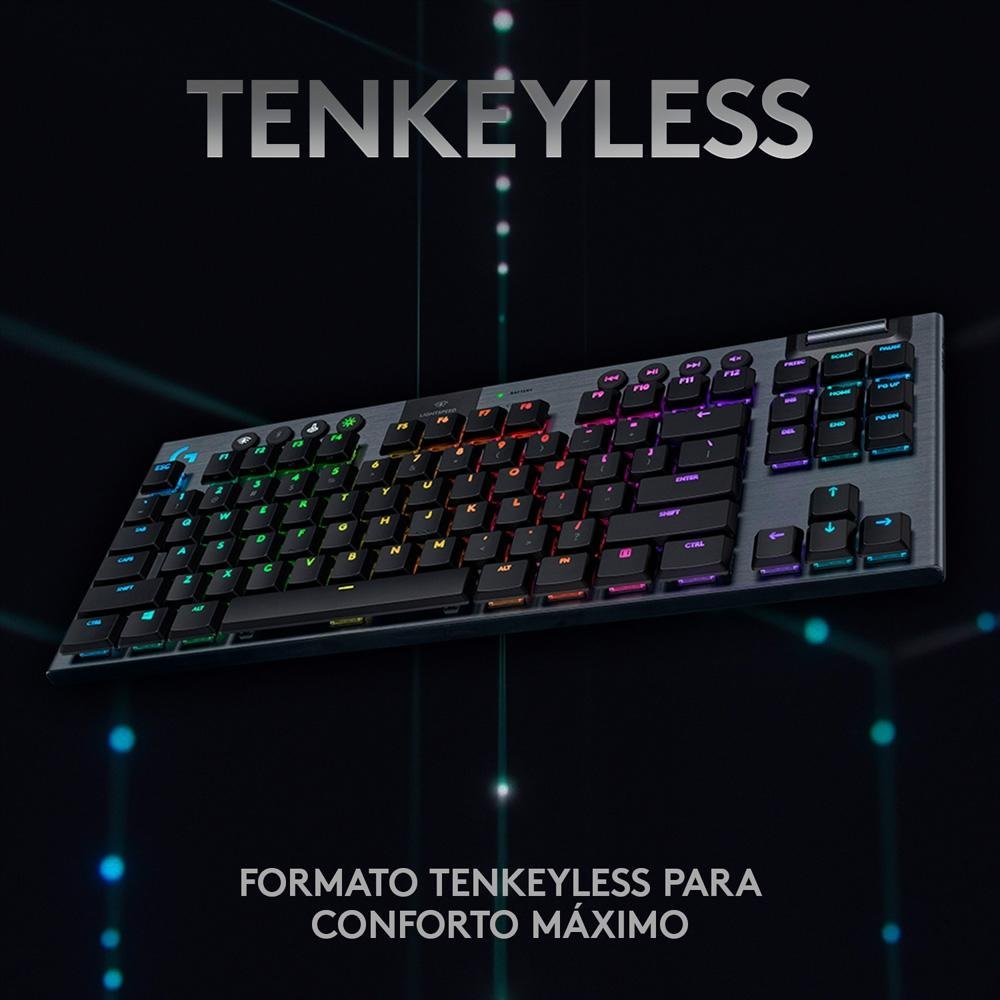 Imagem 6 de 11 do produto Teclado Mecânico Gamer Sem Fio Logitech G915 TKL RGB LIGHTSYNC, USB ou Bluetooth, Ultrafino, Switch GL Tactile, Preto - 920-009495