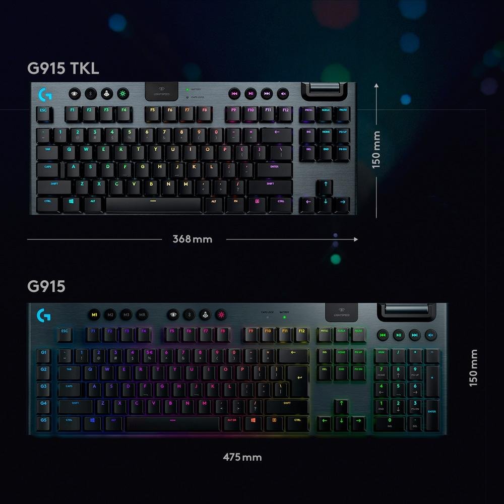 Imagem 7 de 11 do produto Teclado Mecânico Gamer Sem Fio Logitech G915 TKL RGB LIGHTSYNC, USB ou Bluetooth, Ultrafino, Switch GL Tactile, Preto - 920-009495
