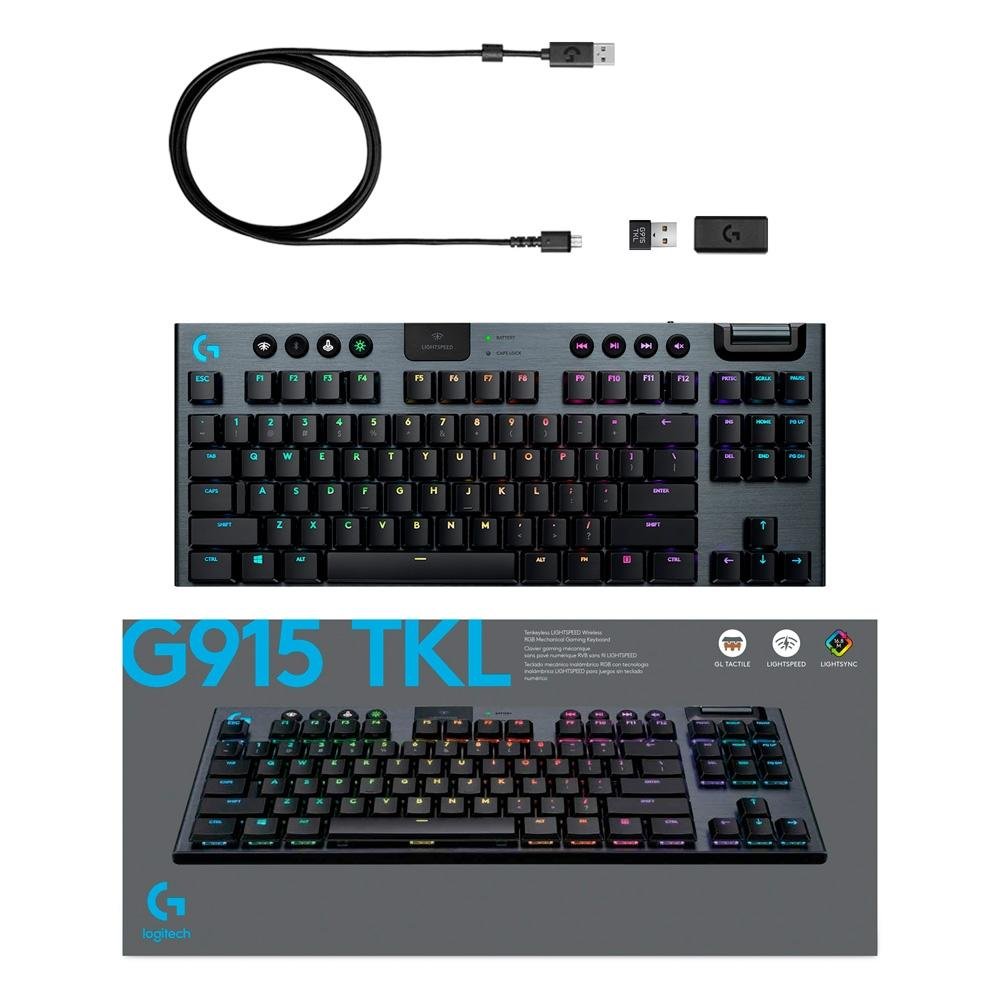 Imagem 11 de 11 do produto Teclado Mecânico Gamer Sem Fio Logitech G915 TKL RGB LIGHTSYNC, USB ou Bluetooth, Ultrafino, Switch GL Tactile, Preto - 920-009495
