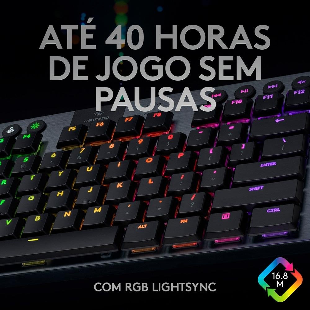Imagem 10 de 11 do produto Teclado Mecânico Gamer Sem Fio Logitech G915 TKL RGB LIGHTSYNC, USB ou Bluetooth, Ultrafino, Switch GL Tactile, Preto - 920-009495