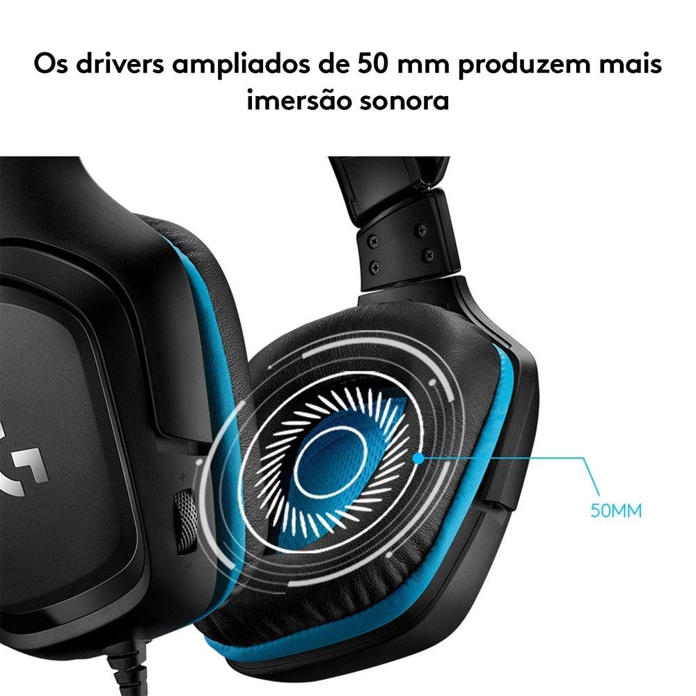Headset Gamer Logitech G432 7.1 Dolby Surround para PC, PlayStation, Xbox e Nintendo Switch, Preto/Azul - 981-000769 - view 2