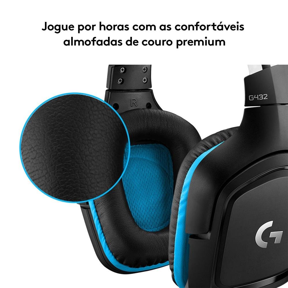 Headset Gamer Logitech G432 7.1 Dolby Surround para PC, PlayStation, Xbox e Nintendo Switch, Preto/Azul - 981-000769 - view 3