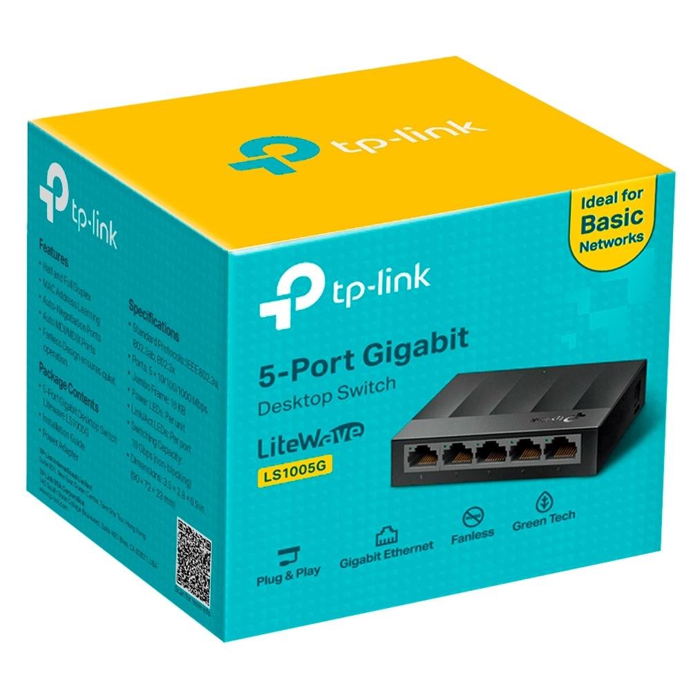 Switch Gigabit de Mesa TP-Link 5 Portas 10/100/1000Mbps - LS1005G Switch Gigabit de Mesa TP-Link 5 Portas 10/100/1000Mbps - LS1005G