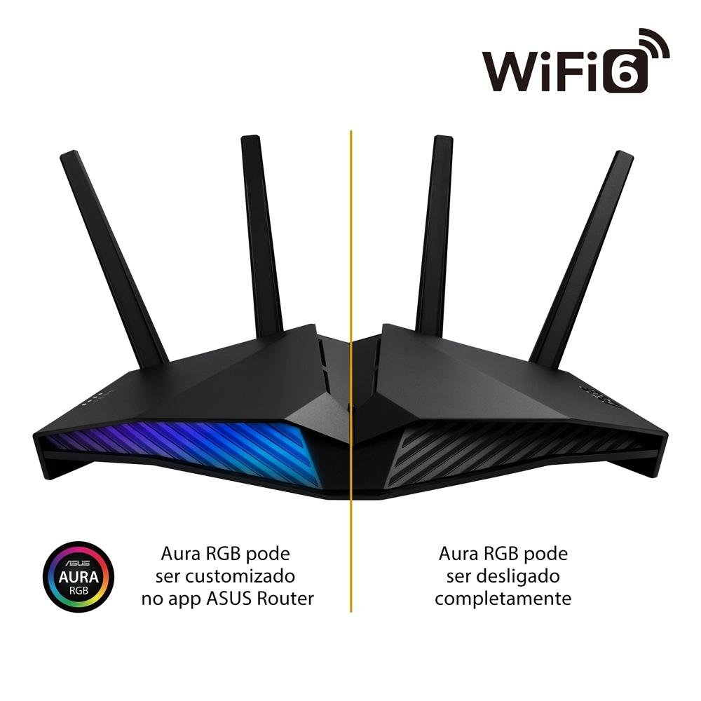 Roteador Gamer Asus RT-AX82U, 5400Mbps, WiFi6, Aura RGB, AiMesh, Preto - 90IG05G0-MY8R10