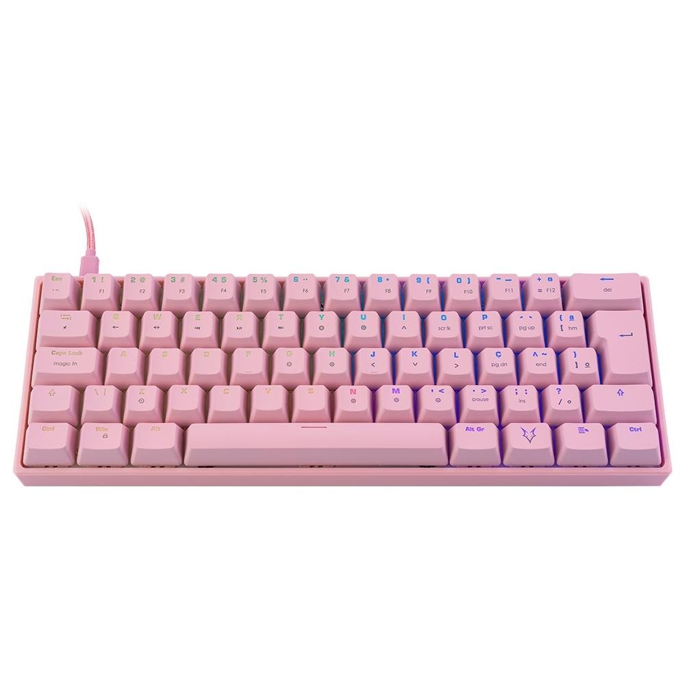 Teclado Mecânico Gamer Husky Gaming Blizzard, 60%, RGB, Switch Gateron Red, ABNT2, Rosa - HGMO002