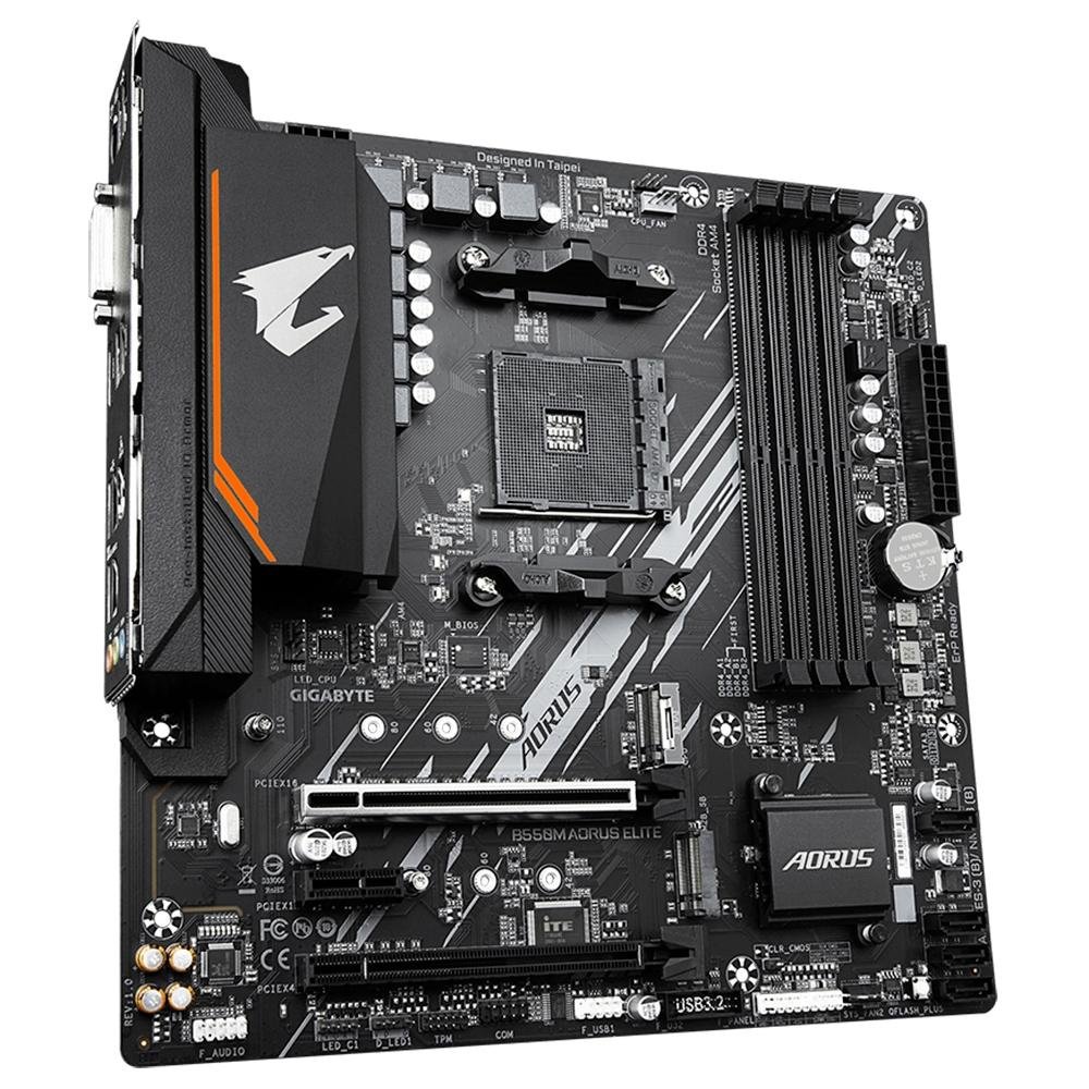 Placa-Mãe Gigabyte B550M Aorus Elite Rev. 1.3, AMD AM4, Micro ATX, DDR4, Preto - B550M AORUS ELITE Placa-Mãe Gigabyte B550M Aorus Elite Rev. 1.3, AMD AM4, Micro ATX, DDR4, Preto - B550M AORUS ELITE