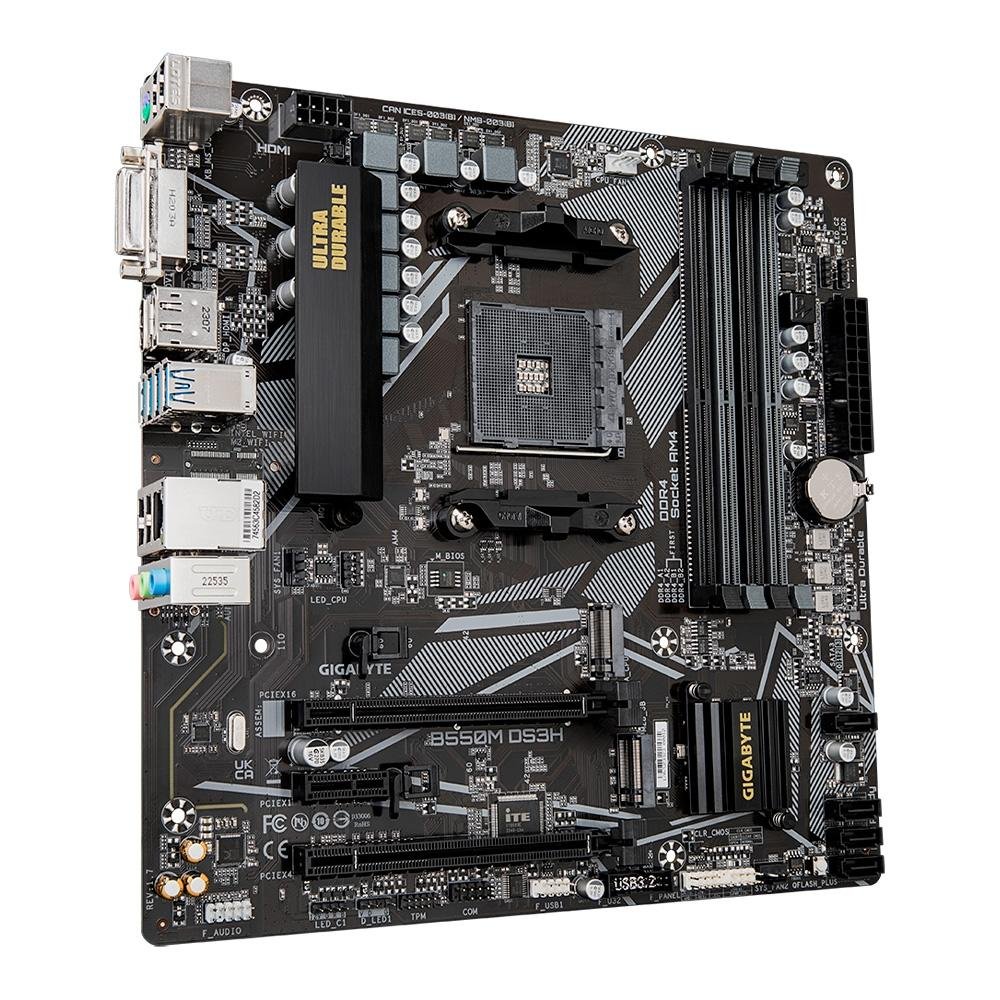 Imagem 3 de 5 do produto Placa-Mãe Gigabyte B550M DS3H, Rev 1.7, AMD AM4, Micro ATX, DDR4, Preto - B550M DS3H