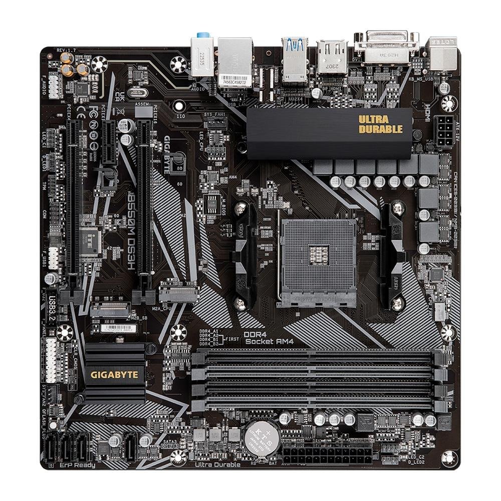 Imagem 4 de 5 do produto Placa-Mãe Gigabyte B550M DS3H, Rev 1.7, AMD AM4, Micro ATX, DDR4, Preto - B550M DS3H