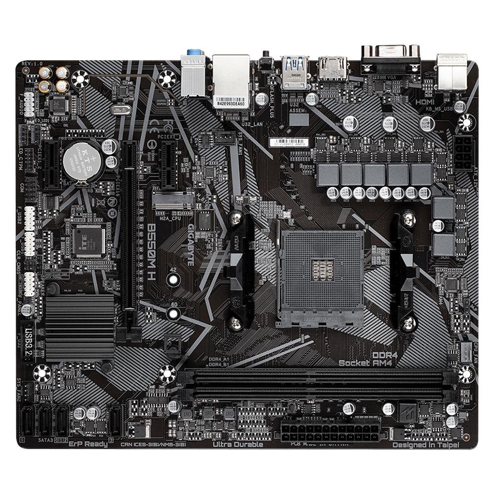 Imagem 2 de 4 do produto Placa-Mãe Gigabyte B550M H, AMD AM4, Micro ATX, DDR4, Preto - B550M H
