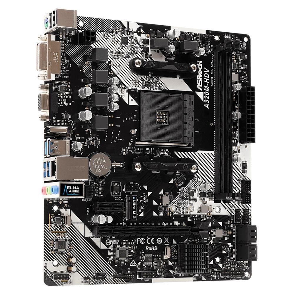 Placa-Mãe ASRock A320M-HDV R4.0, AMD AM4, Micro ATX, DDR4, Preto - 90-MXB9L0-A0UAYZ Placa-Mãe ASRock A320M-HDV R4.0, AMD AM4, Micro ATX, DDR4, Preto - 90-MXB9L0-A0UAYZ