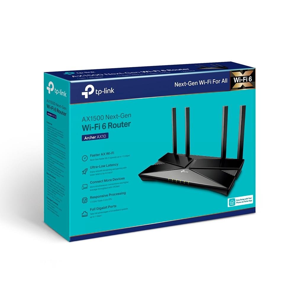 Roteador TP-Link Archer AX10, 1500Mbps, 4 Antenas - TPN0223 Roteador TP-Link Archer AX10, 1500Mbps, 4 Antenas - TPN0223