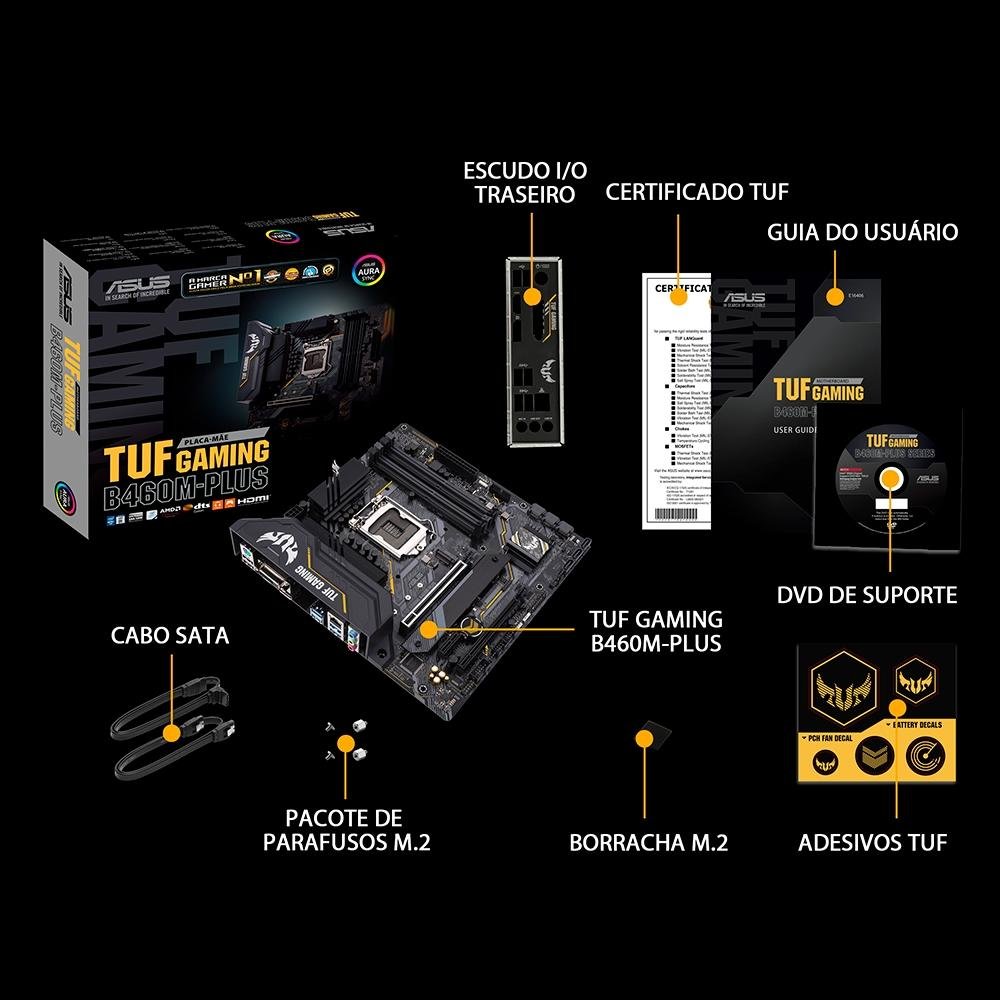 Imagem 11 de 11 do produto Placa-Mãe ASUS TUF Gaming B460M-Plus, Intel LGA1200, mATX, DDR4, Preto - 90MB1450-C1BAY0