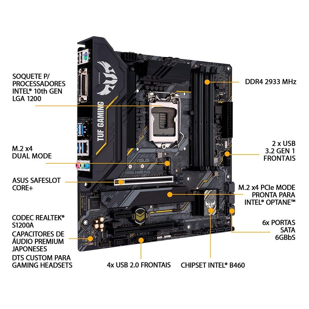 Imagem 8 de 11 do produto Placa-Mãe ASUS TUF Gaming B460M-Plus, Intel LGA1200, mATX, DDR4, Preto - 90MB1450-C1BAY0