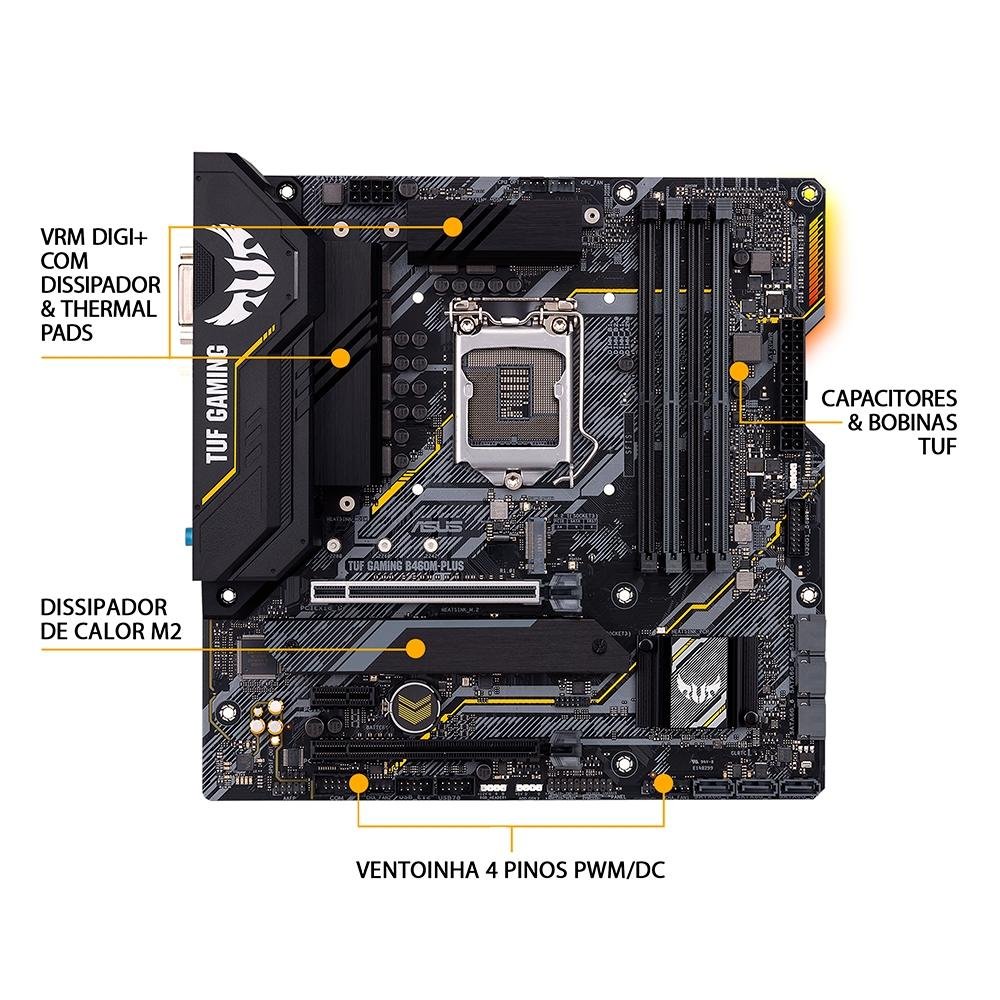Imagem 10 de 11 do produto Placa-Mãe ASUS TUF Gaming B460M-Plus, Intel LGA1200, mATX, DDR4, Preto - 90MB1450-C1BAY0