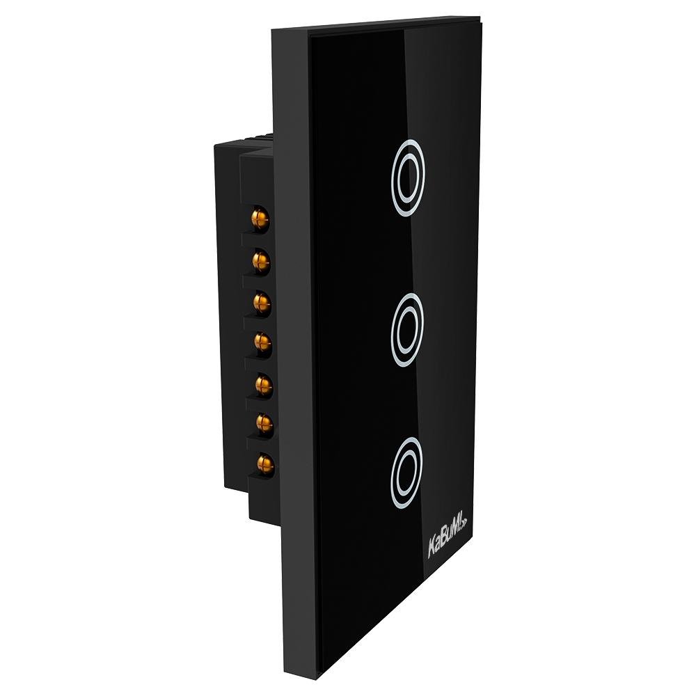 Imagem 3 de 5 do produto Interruptor KaBuM! Smart, Bivolt, 3 Botões, Preto, 15A, 50/60Hz, Smart Home