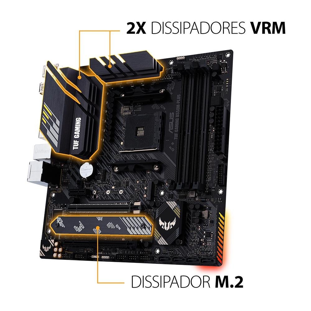 Placa-Mãe ASUS TUF Gaming B550M-Plus, AMD AM4, mATX, DDR4, Preto - 90MB14A0-C1BAY0