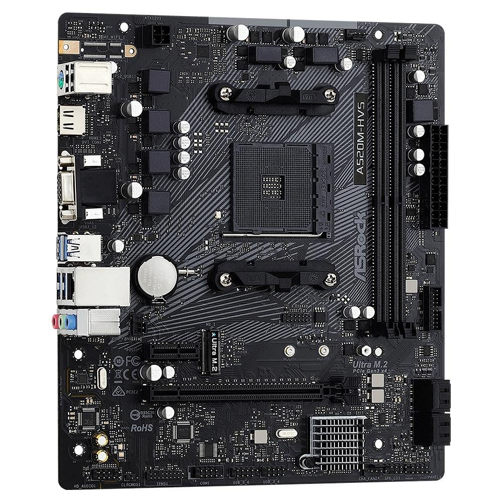 Placa-Mãe ASRock A520M-HVS, AMD AM4, Micro ATX, DDR4, Preto - 90-MXBE60-A0UAYZ - view 3