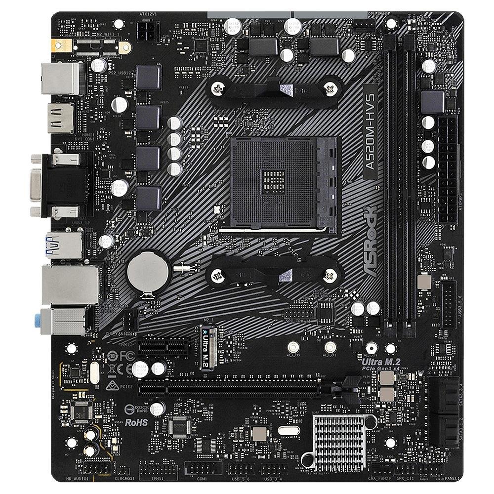Placa-Mãe ASRock A520M-HVS, AMD AM4, Micro ATX, DDR4, Preto - 90-MXBE60-A0UAYZ - view 2