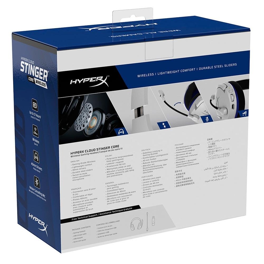 Headset Sem Fio Gamer HyperX Cloud Stinger Core, Drivers 40mm, PS5 PS4 e PC, Branco e Azul - 4P5J1AA - view 12