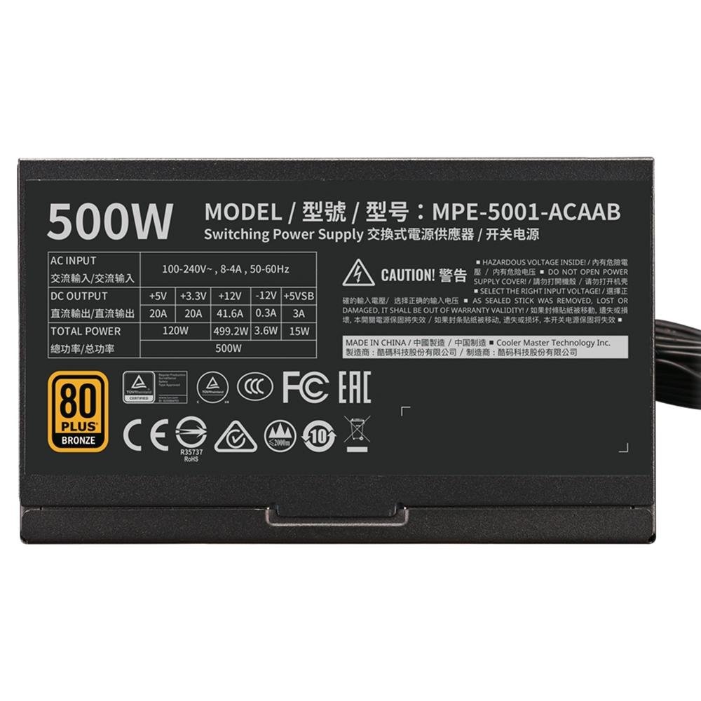 Fonte Cooler Master MWE Bronze V2, 500W, 80 Plus Bronze - MPE-5001-ACAAB-BR Fonte Cooler Master MWE Bronze V2, 500W, 80 Plus Bronze - MPE-5001-ACAAB-BR