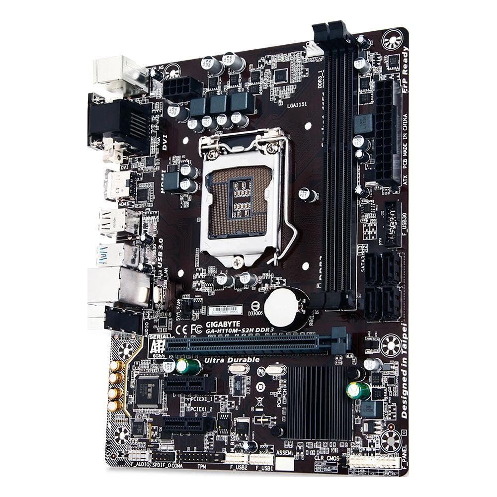 Placa-Mãe Gigabyte GA-H110M-S2H, Intel LGA 1151, Micro ATX, DDR3, Preto - GA-H110M-S2H DDR3 Placa-Mãe Gigabyte GA-H110M-S2H, Intel LGA 1151, Micro ATX, DDR3, Preto - GA-H110M-S2H DDR3