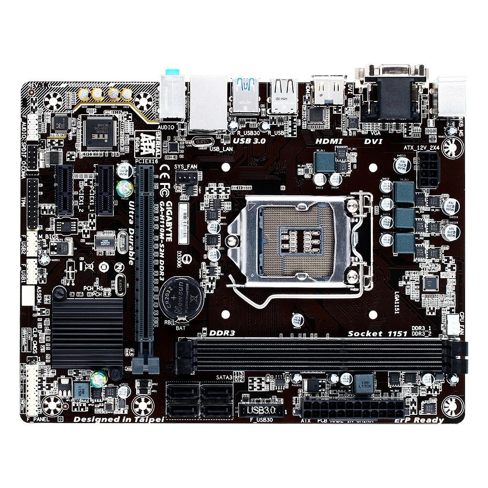 Placa-Mãe Gigabyte GA-H110M-S2H, Intel LGA 1151, Micro ATX, DDR3, Preto - GA-H110M-S2H DDR3 Placa-Mãe Gigabyte GA-H110M-S2H, Intel LGA 1151, Micro ATX, DDR3, Preto - GA-H110M-S2H DDR3