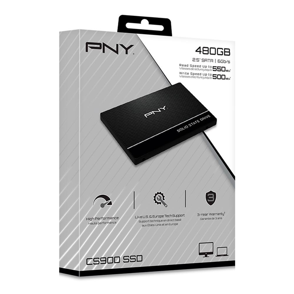 Imagem 2 de 5 do produto SSD PNY CS900, SATA, 480GB, 2.5", Leitura: 550MB/s, Gravação: 500MB/s, Preto - SSD7CS900-480-RB