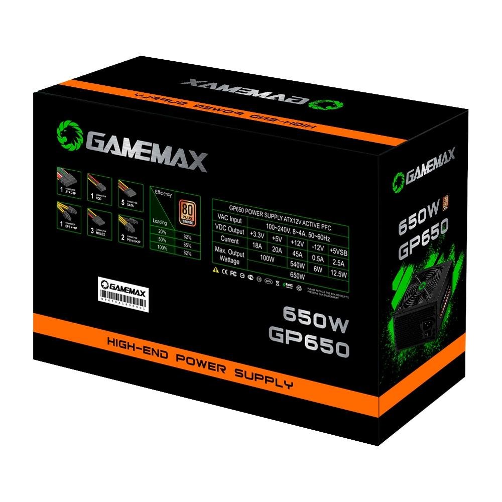 Fonte Gamemax GP650, 650W, 80 Plus Bronze, PFC Ativo, Com Cabo, Preto - GP650 - view 7