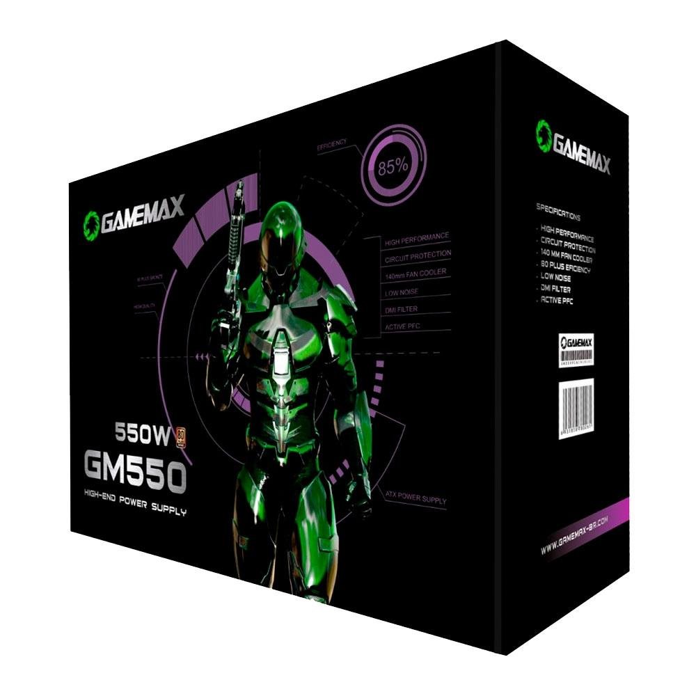 Imagem 7 de 7 do produto Fonte Gamemax, 550W, 80 Plus Bronze, PFC Ativo, Com Cabo, Preto - GM550